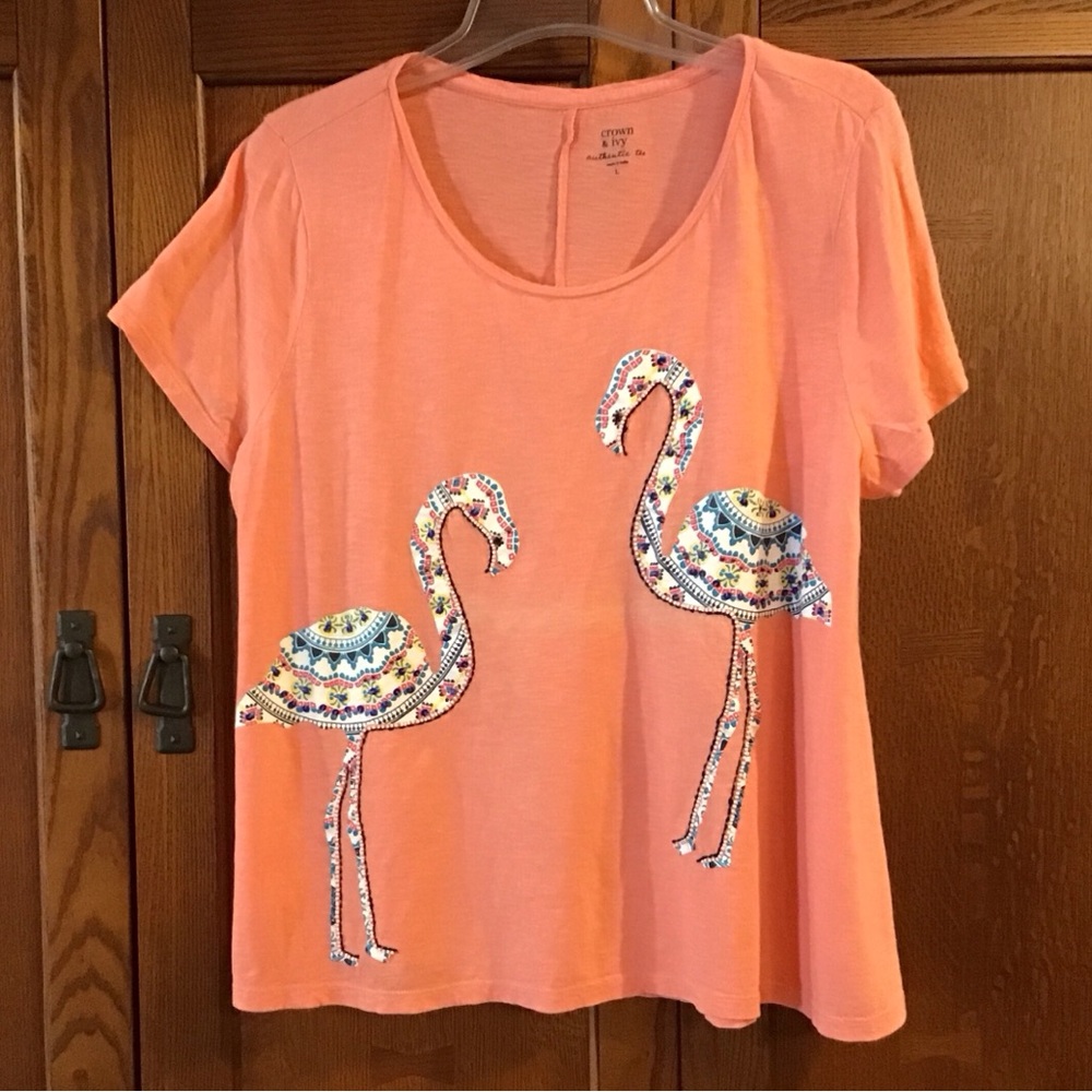 Crown & Ivy Appliquéd Flamingo Swing Top